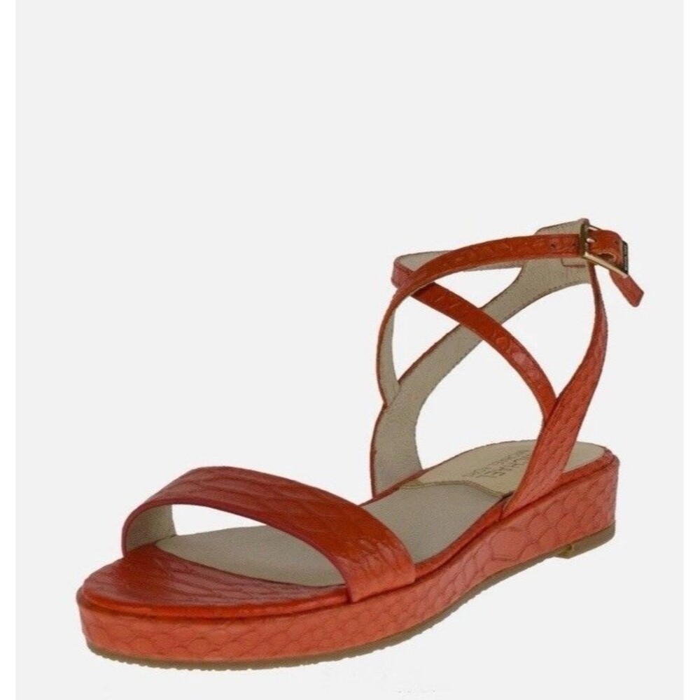 Michael Kors Kaylee Flat Sandal Ankle In Mandarin Embossed Leather Size 6.